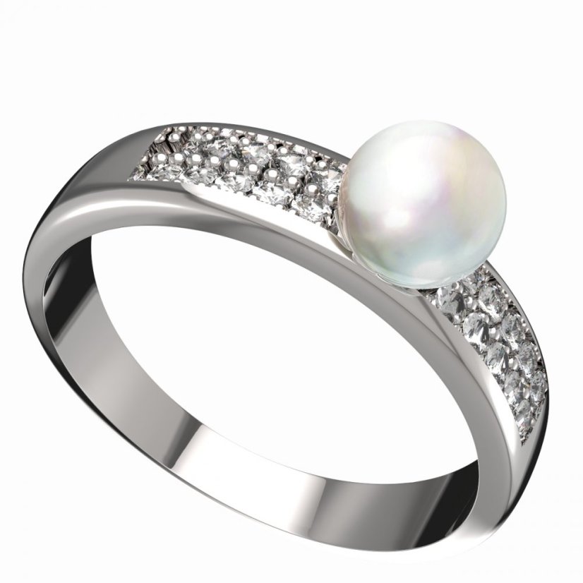 BG zlatý prstýnek s perlou 561 F Bílé zlato - 585 Diamant a perla