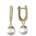 BG zlaté náušnice 561 s bílou perlou - Zapínání: Puzeta závěs, Kov: Žluté zlato 585, Kámen: Kubický zirkon a perla