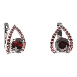 BG náušnice kruhového tvaru 474-90 Stříbro 925 - rhodium Granát