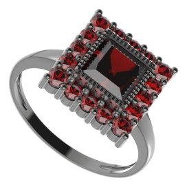 BG prsten čtvercový 099-I Stříbro 925 - ruthenium (30-90dní) Granát