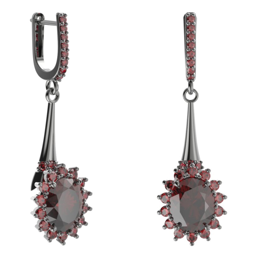 Stříbrné náušnice s českým granátem, ruthenium, anglické zapínání – 516-C91