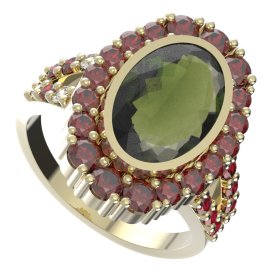 BG prsten oválný 523-Y Žluté zlato - 585 Vltavín a granát