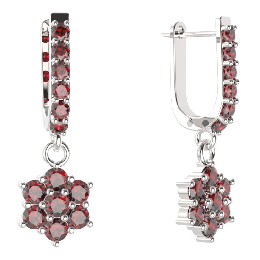 BG  náušnice 002 Stříbro 925 - rhodium Vltavín a granát
