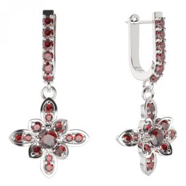 BG květ náušnice 404-94 Stříbro 925 - rhodium Granát