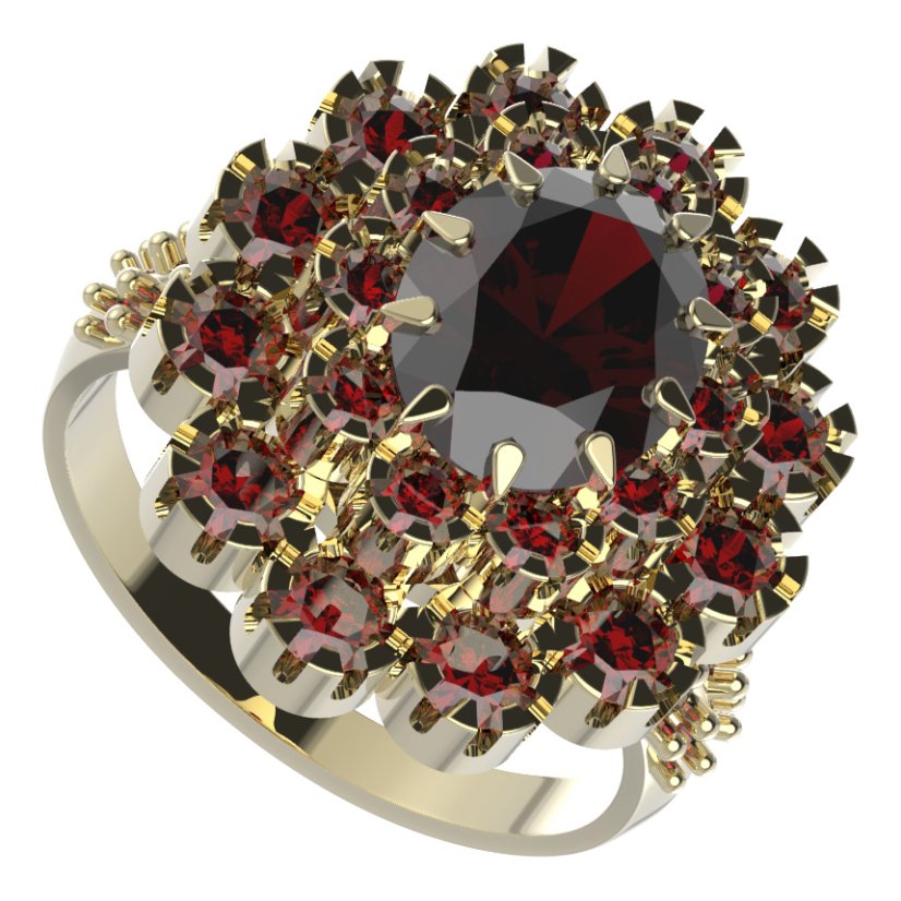 BG prsten 280-X oválného tvaru Stříbro 925 - pozlacené Vltavín a granát