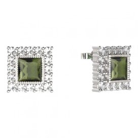 BG náušnice čtverec -  099 Stříbro 925 - rhodium Vltavín a  kubický zirkon