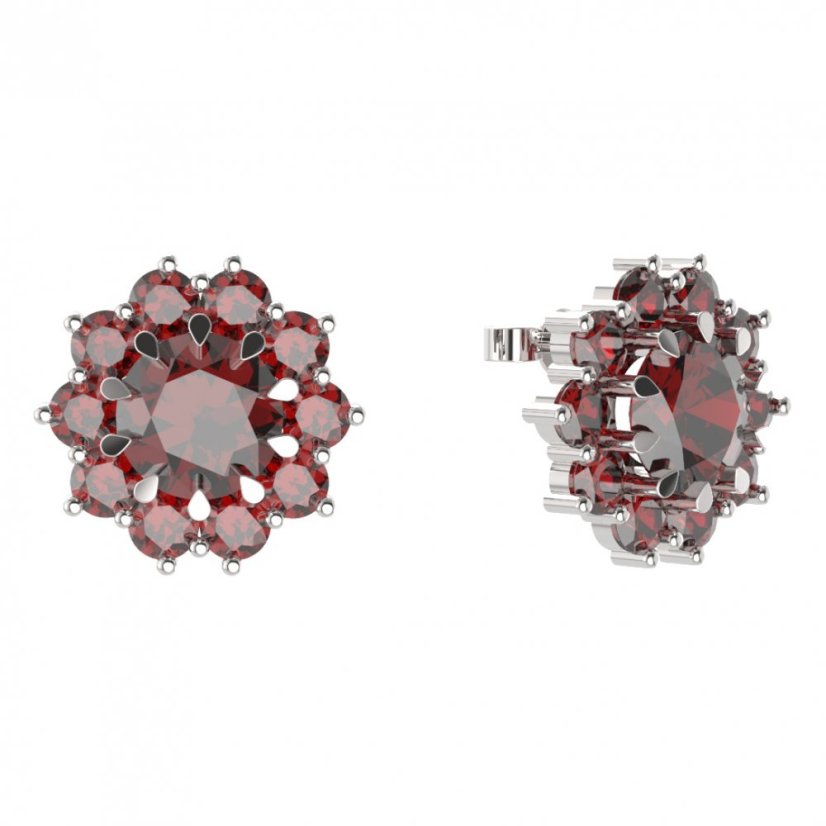 BG náušnice kulaté -  011 Stříbro 925 - rhodium Granát