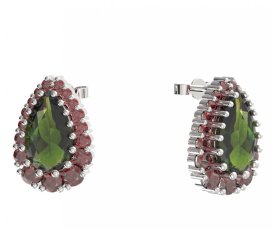 BG náušnice kapkovitého tvaru - 633 Stříbro 925 - rhodium Vltavín a granát