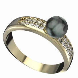 BG zlatý prstýnek s perlou 561 F Žluté zlato - 585 Kubický zirkon a tahiti perla