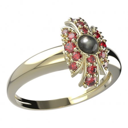 BG prsten s přírodní perlou 537-I - Kov: Žluté zlato 585, Kámen: Granát a perla
