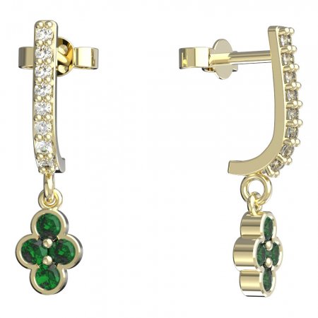 BeKid, Gold kids earrings -295 - Switching on: Pendant hanger, Metal: Yellow gold 585, Stone: Green cubic zircon