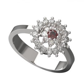 BG prsten vltavín kulatý kámen 970 Bílé zlato - 585 Granát a diamant