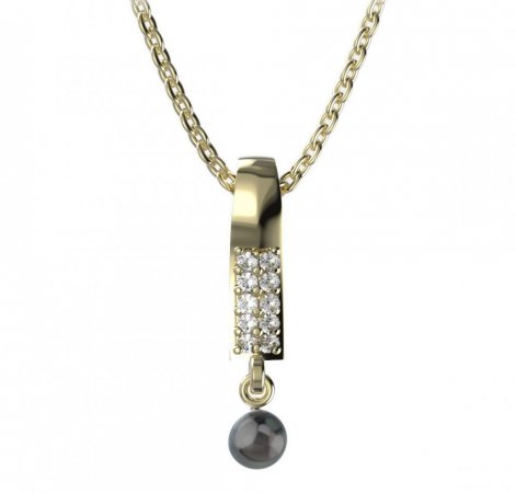 BG zlatý přívěšek 1290 s perlou - Druh kamene: Perla bílá, Kov: Žluté zlato 585, Ouško: Ouško 0, Kámen: Bílý kubický zirkon