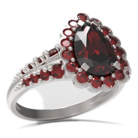 BG prsten s kapkovitým kamenem 519-G Stříbro 925 - rhodium Granát