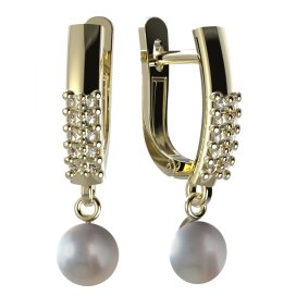 BG zlaté náušnice 1291 s bílou perlou Žluté zlato - 585 Diamant a perla