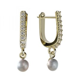 BG zlaté náušnice 1290 s bílou perlou Žluté zlato - 585 Diamant a perla