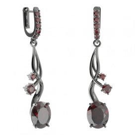 BG náušnice s centrálním oválným kamenem 479-P93 Stříbro 925 - ruthenium (30-90dní) Granát