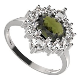 BG prsten oválný 224-I Stříbro 925 - rhodium Vltavín a  kubický zirkon