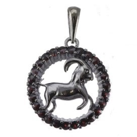 Stříbrný přívěsek s českým granátem, ruthenium – 045