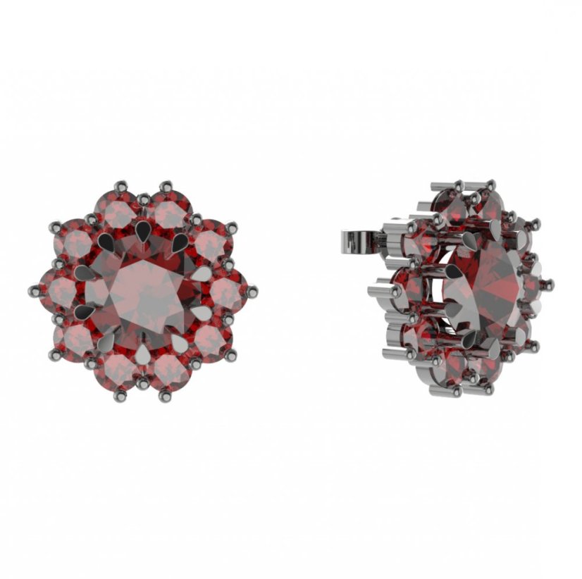 Stříbrné náušnice s českým granátem, ruthenium, puzety – 011