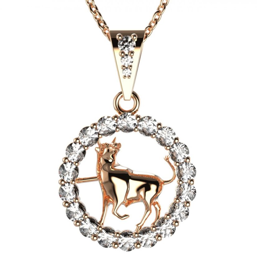 Zlatý přívěsek znamení Býk s lab-grown diamantem, růžové zlato 585 – 044 (Zd14044E2)