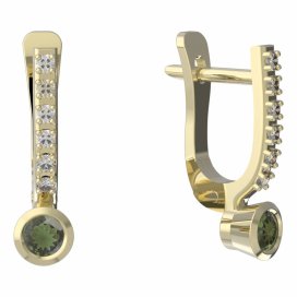 BG vltavínové náušnice 551 Žluté zlato - 585 Vltavín a diamant