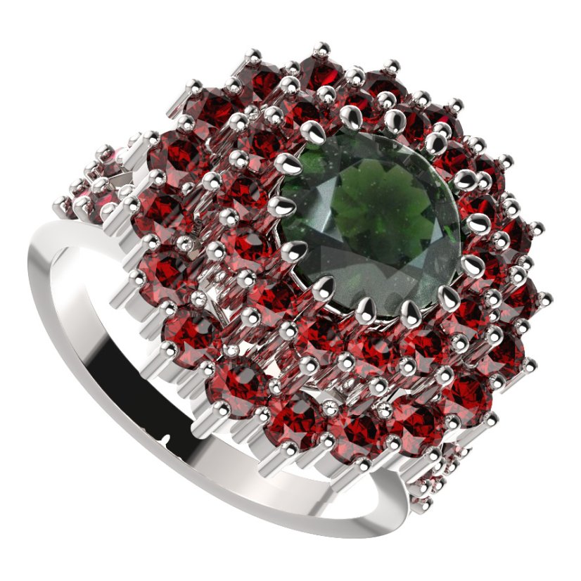 BG prsten kulatý 457-Y Stříbro 925 - rhodium Vltavín a granát