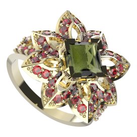 BG prsten oválný 733-Y Žluté zlato - 585 Vltavín a granát