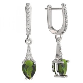 BG náušnice s kapkovitým kamenem 637 Bílé zlato - 585 Vltavín a kubický zirkon