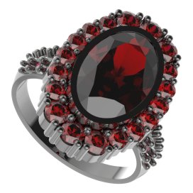 BG prsten 523-X oválného tvaru Stříbro 925 - ruthenium (30-90dní) Granát