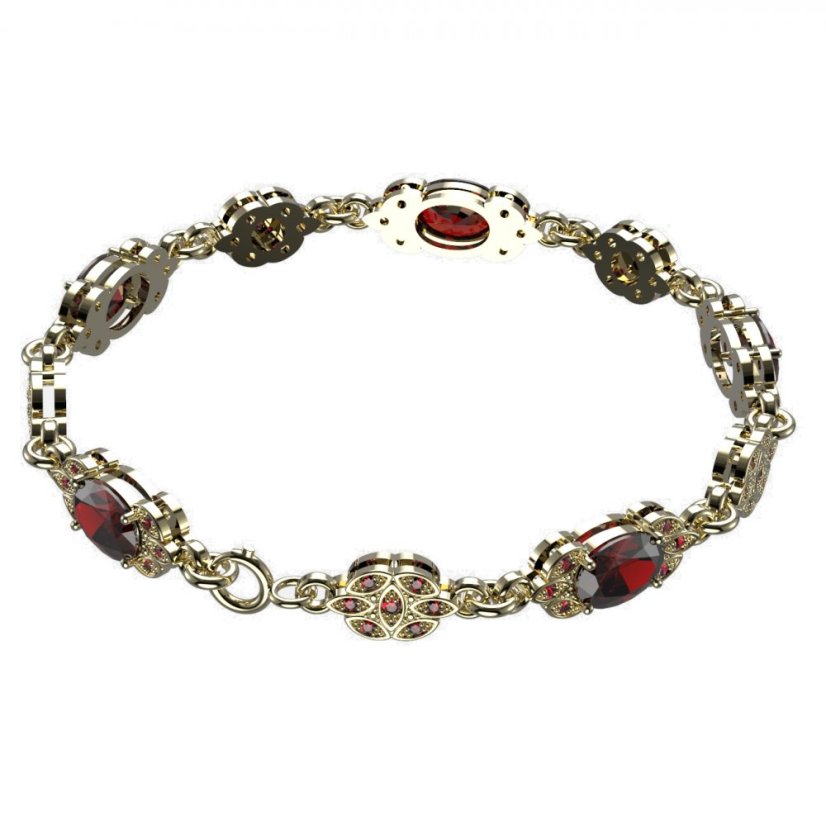 BG náramek vsazený český granát  961+ Žluté zlato - 585 Granát