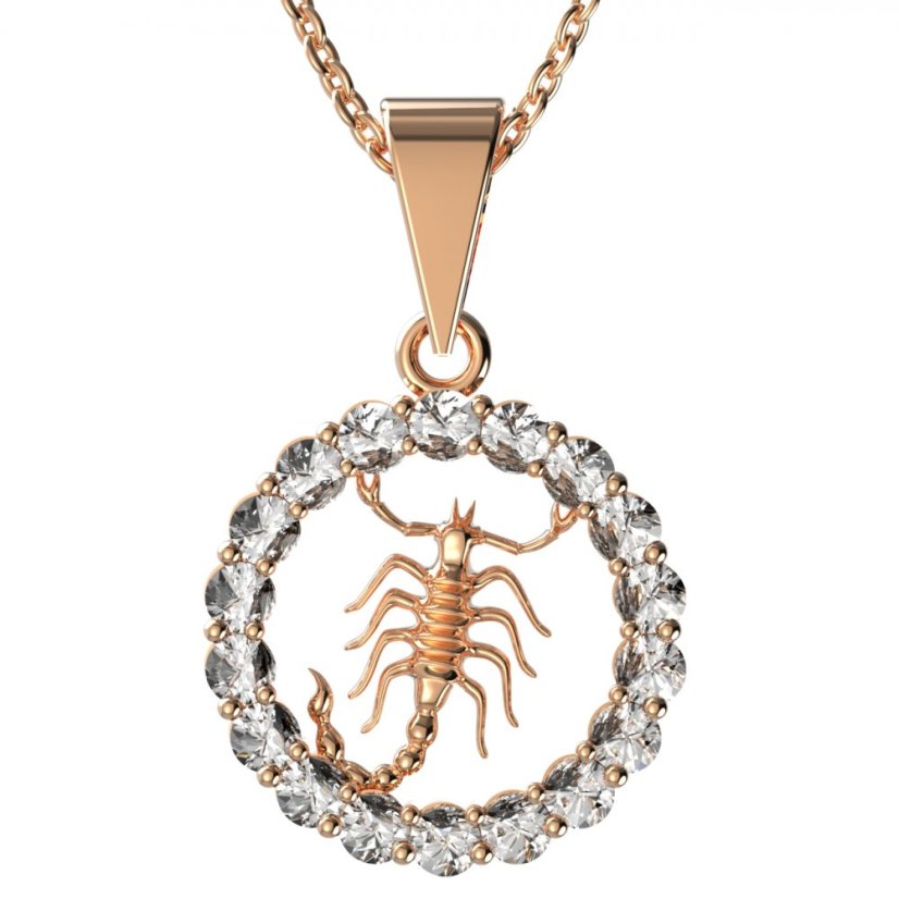 Zlatý přívěsek znamení Štír s lab-grown diamantem, růžové zlato 585 – 044