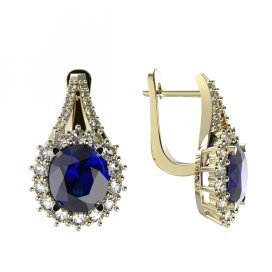 BG zlaté náušnice 977 Žluté zlato - 585 Tmavě modrý kubický zirkon