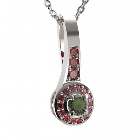 BG pendant circular 651 - Metal: Silver 925 - rhodium, Stone: Moldavit and garnet
