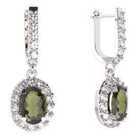 BG  náušnice 728 Stříbro 925 - rhodium Vltavín a  kubický zirkon