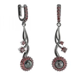 BG náušnice s přírodní perlou 540-P93 Stříbro 925 - ruthenium (30-90dní) Granát a tahiti perla