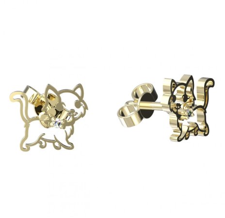 BeKid, Gold kids earrings -1184 - Switching on: Puzeta, Metal: Yellow gold - 585, Stone: White cubic zircon