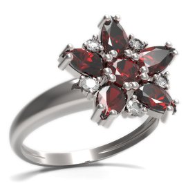 BG prsten ve tvaru hvězdy 521-I Stříbro 925 - rhodium Granát