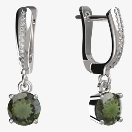 BG vltavínové náušnice 727 Bílé zlato - 585 Vltavín a diamant