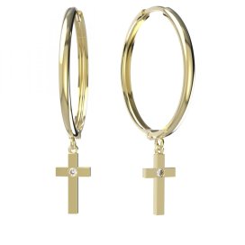 BG zlaté náušnice křížek 1104 Žluté zlato - 585 Diamant