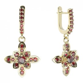 BG květ náušnice 404-84 Stříbro 925 - pozlacené Granát