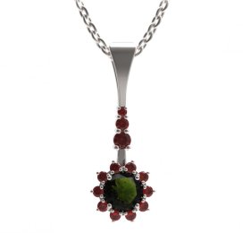 BG přívěs kruhováho tvaru 511-B Stříbro 925 - rhodium Vltavín a granát