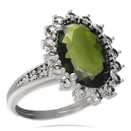BG prsten oválný kámen 507-J - Kov: Pozlacené stříbro 925, Kámen: Vltavín a granát
