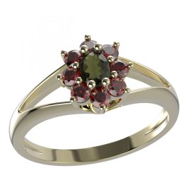 BG prsten s oválným kamenem 627-V Žluté zlato - 585 Vltavín a granát