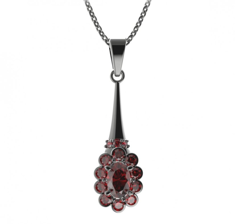 Stříbrný přívěsek s českým granátem, ruthenium – 517-C