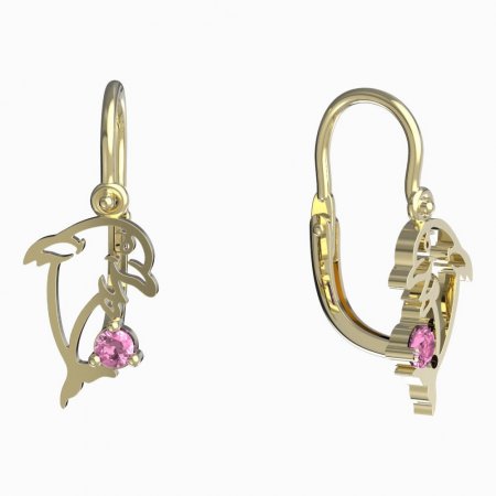 BeKid, Gold kids earrings -1183 - Switching on: Brizura 0-3 roky, Metal: Yellow gold 585, Stone: Pink cubic zircon