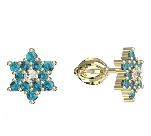 BeKid, Gold kids earrings -090 - Switching on: Screw, Metal: Yellow gold 585, Stone: Light blue cubic zircon