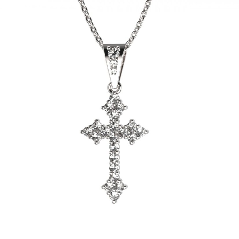 Zlatý přívěsek křížek se zirkonem, bílé zlato 585 – 255 (ZZ442552)