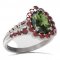 BG prsten s kapkovitým kamenem 519-G - Kov: Stříbro 925 - rhodium, Kámen: Vltavín a granát