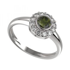 BG prsten kulatý 744-I Stříbro 925 - rhodium Vltavín a  kubický zirkon